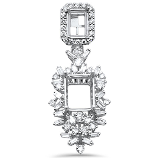 Muse Jewelry .98ct G SI 14K White Gold Round & Baguette Diamond Semi- Mount Pendant No Chain