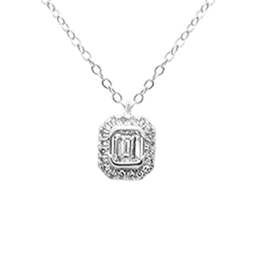 Muse Jewelry .26ct G SI 14K White Gold Emerald Cut Diamond Solitaire Pendant Necklace 18" Long