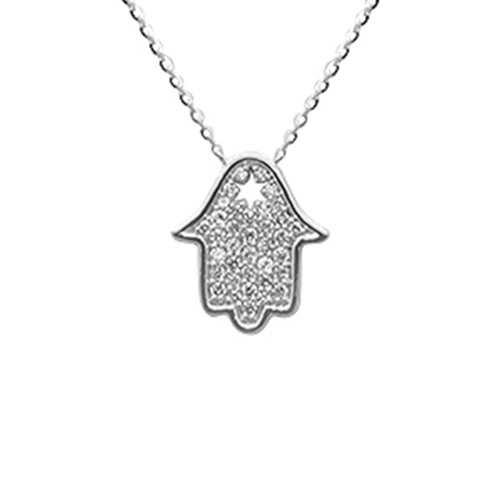 Muse Jewelry .29ct G SI 14K White Gold Diamond Hamsa Pendant Neckalace 16+2" Ext. Long