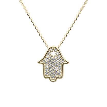 Muse Jewelry .29ct G SI 14K Yellow Gold Diamond Hamsa Pendant Neckalace 16+2" Ext. Long