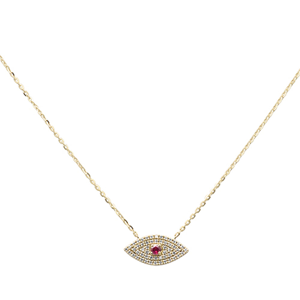 Muse Jewelry .16ct G SI 14K Yellow Gold Diamond & Ruby Gemstone Evil Eye Pendant Necklace 16+2" Ext. Long