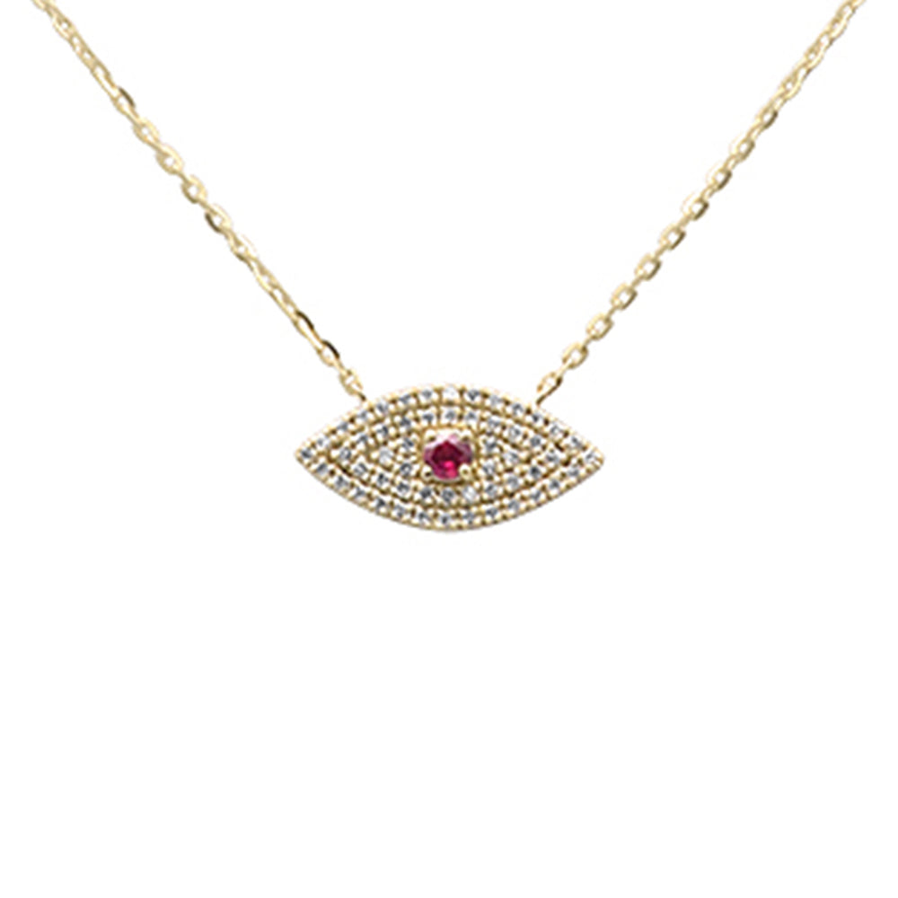 Muse Jewelry .16ct G SI 14K Yellow Gold Diamond & Ruby Gemstone Evil Eye Pendant Necklace 16+2" Ext. Long