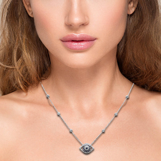 Muse Jewelry .45ct G SI 14K White Gold Diamond & Blue Sapphire Gemstones Pendant Necklace 16+2" Ext. Long