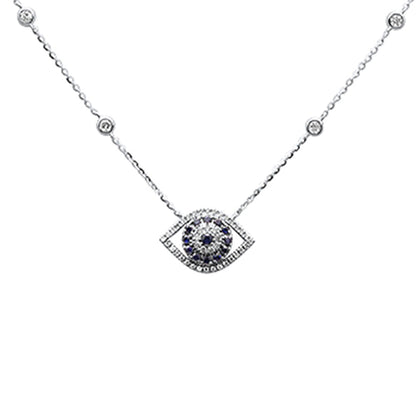 Muse Jewelry .45ct G SI 14K White Gold Diamond & Blue Sapphire Gemstones Pendant Necklace 16+2" Ext. Long