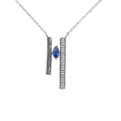 Muse Jewelry .26ct G SI 14K White Gold Diamond & Blue Sapphire Pendant Necklace 18" Chain