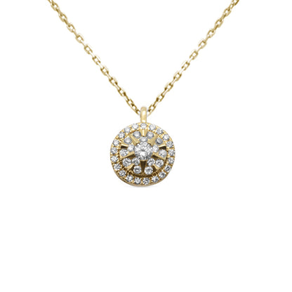 Muse Jewelry .18ct G SI 14K Yellow Gold Diamond Halo Pendant Necklace 18" Chain