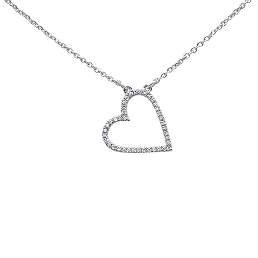 Muse Jewelry .08ct 14kt White Gold Trendy Sideways Heart Diamond Pendant Necklace 16"+2"