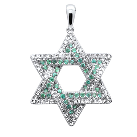 Muse Jewelry .48ct G SI 14K White Gold Diamond & Emerald Gemstones Star of David Pendant No Chain