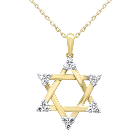 Muse Jewelry .25ct G SI 14K Yellow Gold Diamond Star of David Pendant Necklace 18" Long Chain