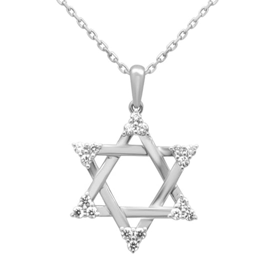 Muse Jewelry .25ct G SI 14K White Gold Diamond Star of David Pendant Necklace 18" Long Chain