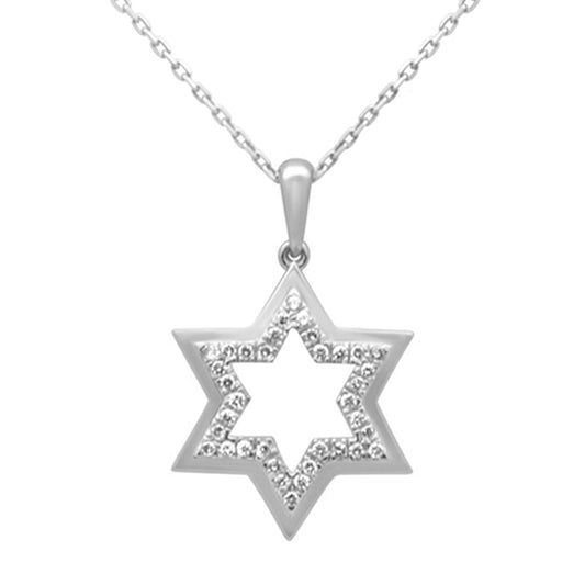 Muse Jewelry .20ct G SI 14K White Gold Diamond Star of David Pendant Necklace 18" Long Chain