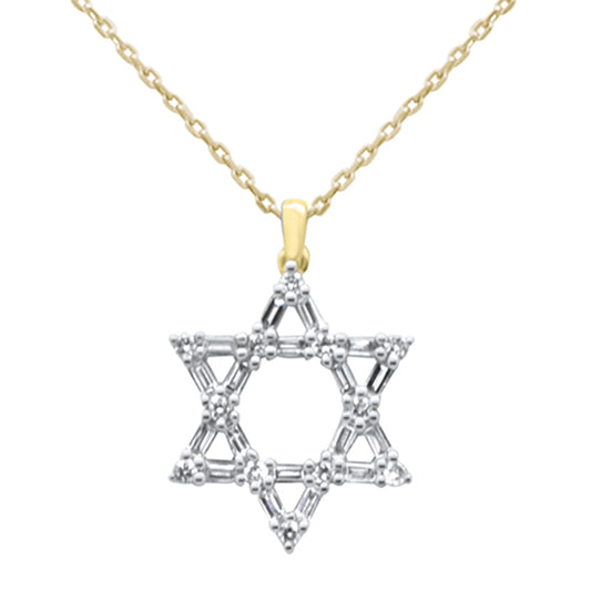 Muse Jewelry .33ct G SI 14K Yellow Gold Round & Baguette Diamond Star of David Pendant Necklace 18" Long Chain