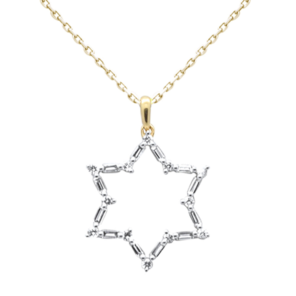 Muse Jewelry .30ct G SI 14K Yellow Gold Round & Baguette Diamond Star of David Pendant Necklace 18" Long Chain