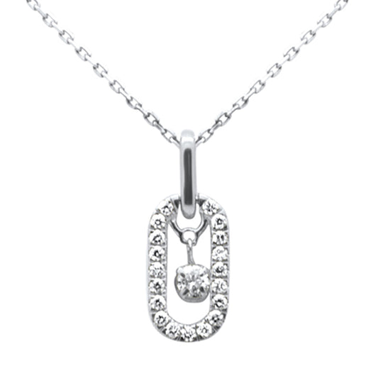 Muse Jewelry .26ct G SI 14K White Gold Diamond Paperclip Drop Pendant Necklace 18" Long Chain