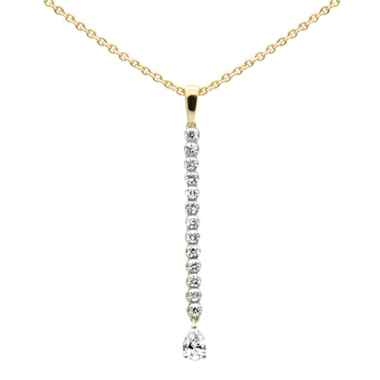 Muse Jewelry .51ct G SI 14K Yellow Gold Diamond Pear Shape Drop Pendant Necklace 14+2" Ext Long Chain