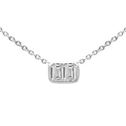 Muse Jewelry .30ct G SI 14K White Gold Emerald Cut Diamond Pendant Necklace 16+2" Ext Long Chain