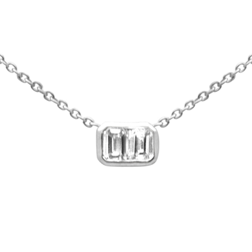 Muse Jewelry .30ct G SI 14K White Gold Emerald Cut Diamond Pendant Necklace 16+2" Ext Long Chain