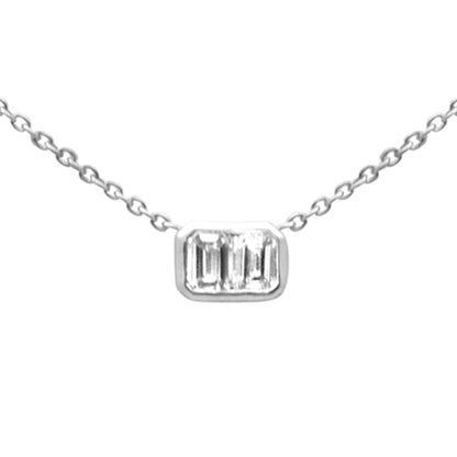 Muse Jewelry .30ct G SI 14K White Gold Emerald Cut Diamond Pendant Necklace 16+2" Ext Long Chain