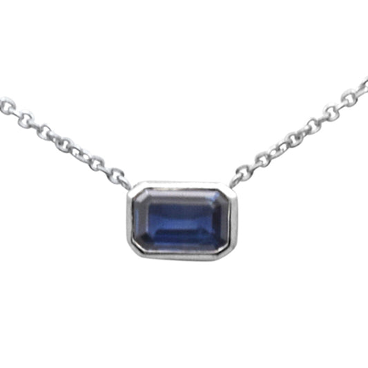 Muse Jewelry .63ct G SI 14K White Gold Blue Sapphire Gemstone Pendant Necklace 16+2" Ext Long Chain