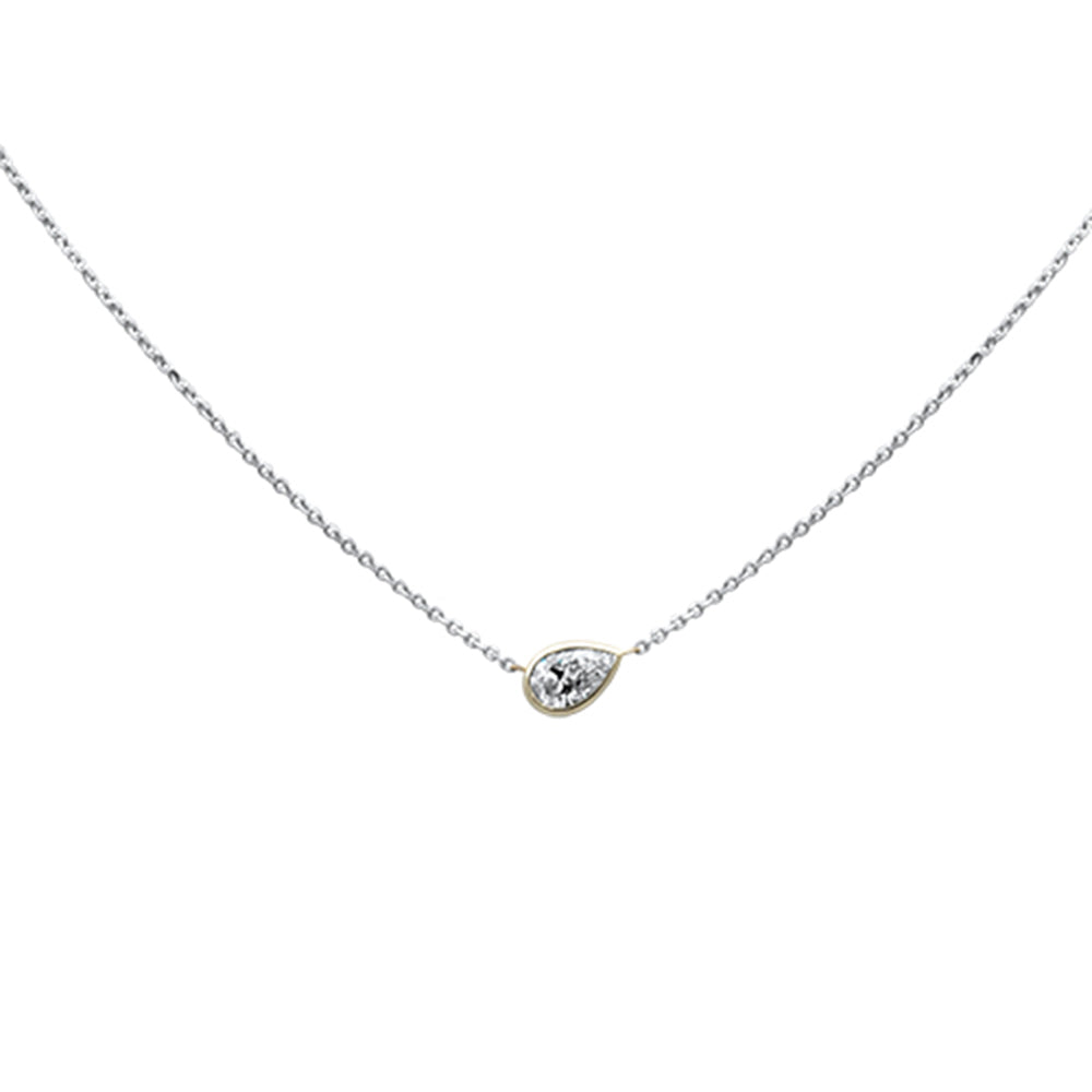 Muse Jewelry .35ct G SI 14K White Gold Pear Shape Diamond Sideways Pendant Necklace 16+2" Ext