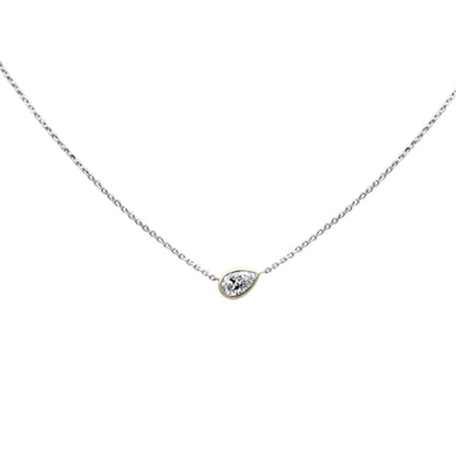 Muse Jewelry .35ct G SI 14K White Gold Pear Shape Diamond Sideways Pendant Necklace 16+2" Ext