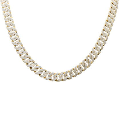 Muse Jewelry 12.10ct G SI 14K Yellow Gold Round Diamond 11mm Square Cuban Necklace 22" Long