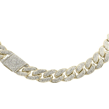 Muse Jewelry 9mm 6.65ct G SI 10K Yellow Gold Diamond Round Cuban Necklace 22"