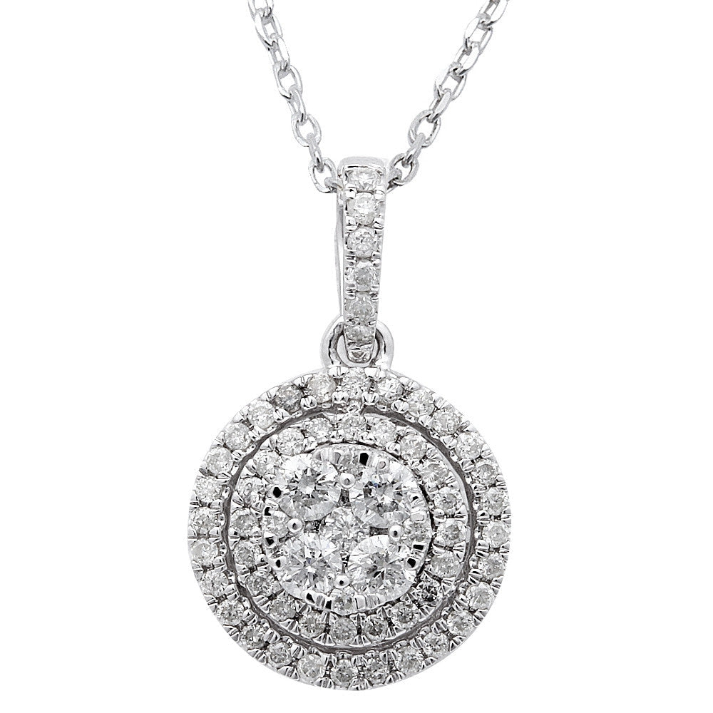 Muse Jewelry .87ct Round Diamond Halo Drop Necklace Pendant 14kt White Gold 18"