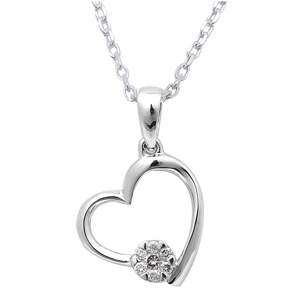 Muse Jewelry Gift for her.06ct Round Diamond Heart Pendant Necklace 14kt White Gold