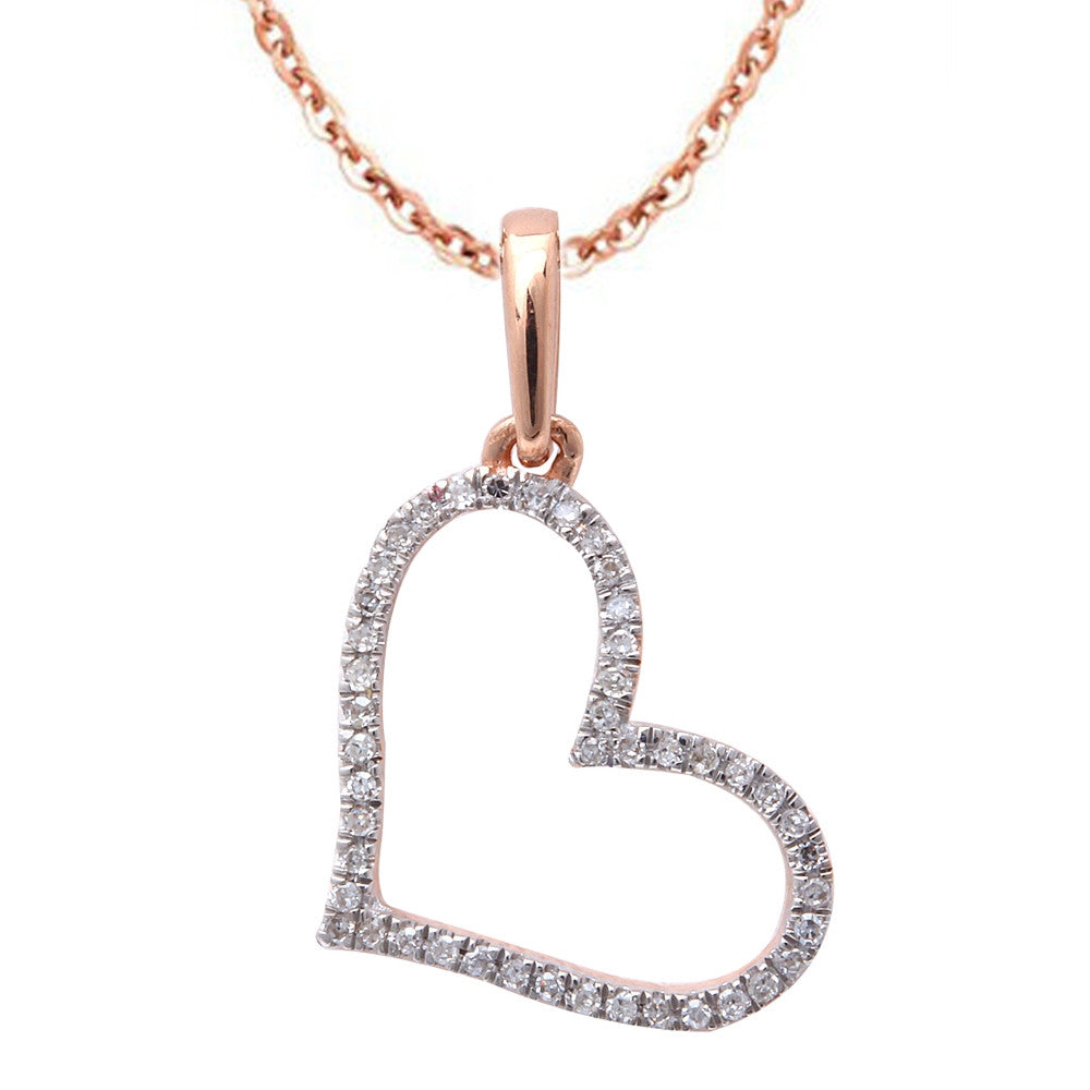 Muse Jewelry .07ct F SI Diamond Pave Set Heart Pendant 14kt Rose Gold 18"