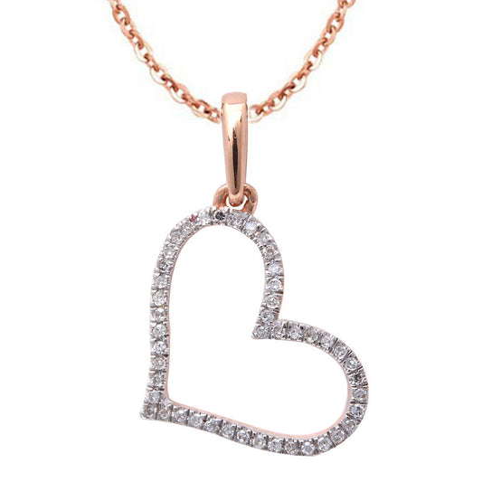 Muse Jewelry .07ct F SI Diamond Pave Set Heart Pendant 14kt Rose Gold 18"