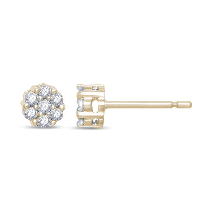 Muse Jewelry .21cts 14k Yellow Gold Round Flower Micro Pave Diamond Stud Earrings