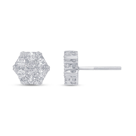 Muse Jewelry .48ct 10k White Gold Round Diamond Cluster Stud Earrings