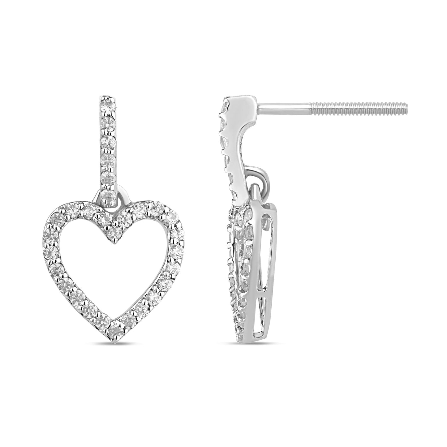 Muse Jewelry .24ct G SI 14K White Gold Diamond Dangling Heart Earrings