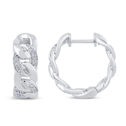 Muse Jewelry .16ct G SI 14K White Gold Diamond Cuban Hoop Earrings