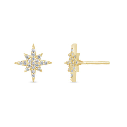 Muse Jewelry .18ct 14k Yellow Gold Diamond Trendy Starburst Earrings