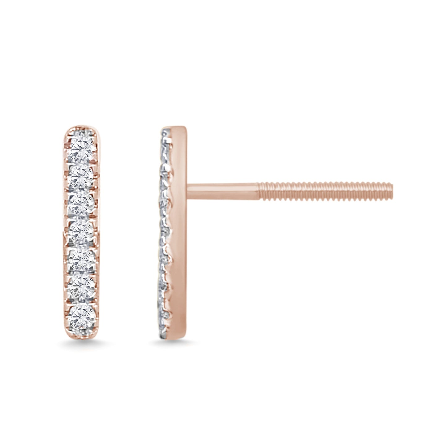 Muse Jewelry .11ct 14k Rose Gold Diamond Line Modern Screw Back Earrings