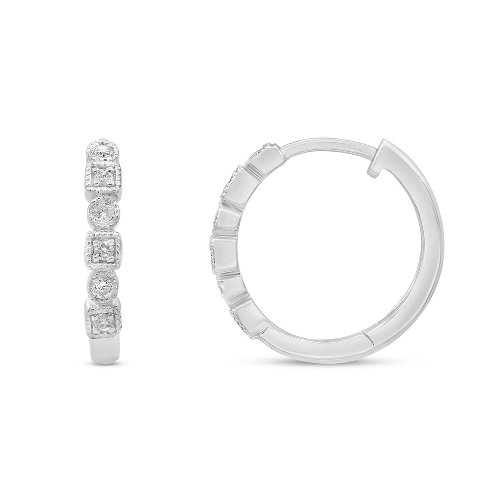 Muse Jewelry .10ct G SI 10K White Gold Diamond Round & Princess Shaped Hoop Earrings