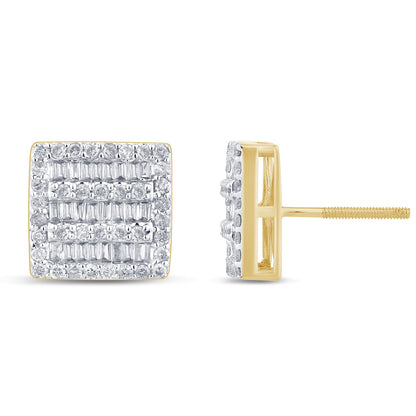 Muse Jewelry .90ct G SI 10K Yellow Gold Round & Baguette Diamond Earrings