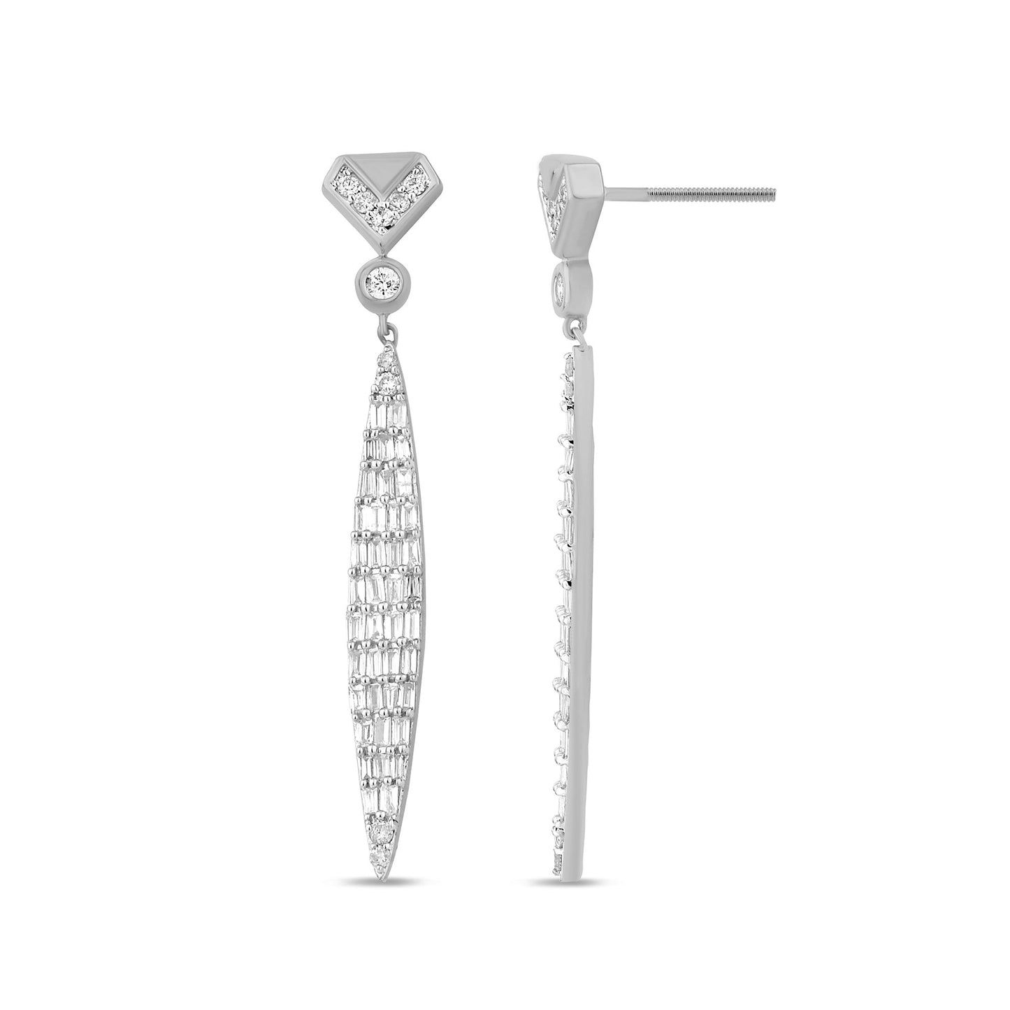 Muse Jewelry .91ct G SI 14K White Gold Round & Baguette Diamond Drop Earrings