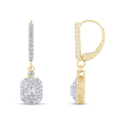 Muse Jewelry .78ct G SI 14K Yellow Gold Diamond Round & Baguette Dangle Earrings