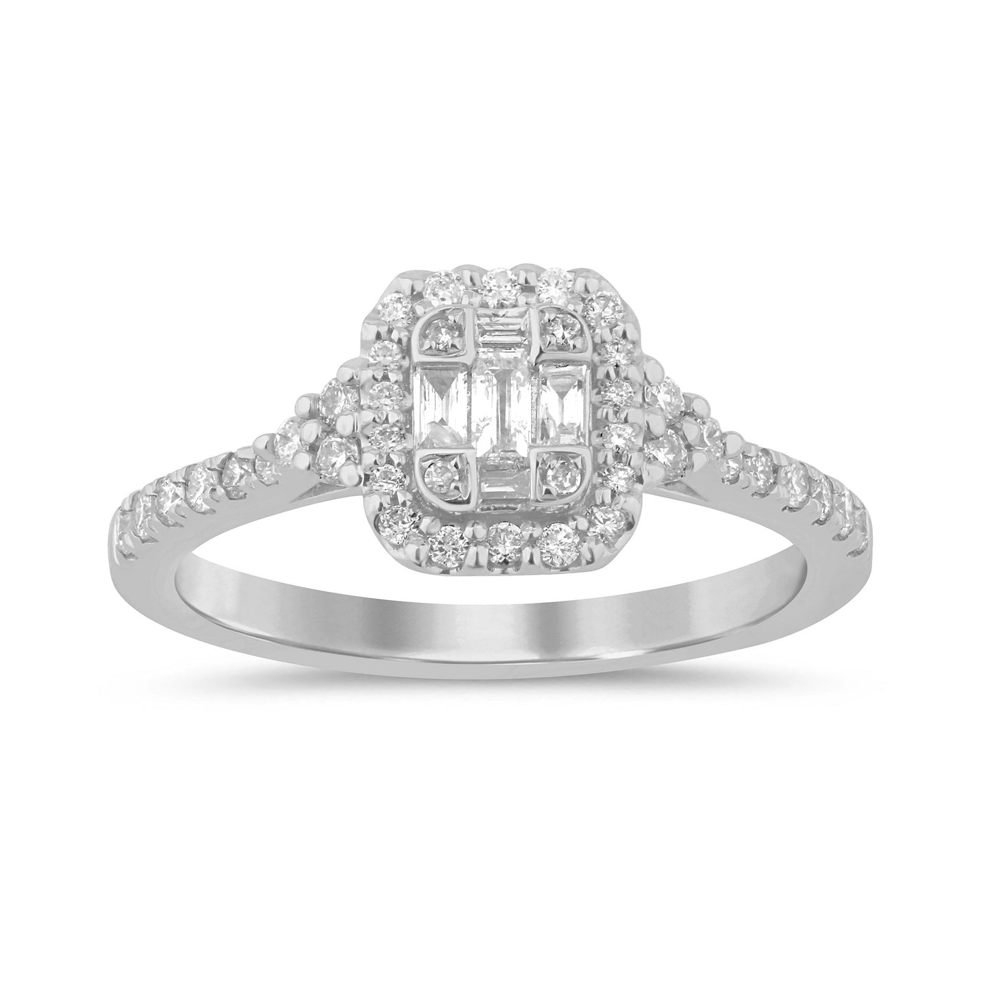 Muse Jewelry .45ct G SI 14K White Gold Round & Baguette Diamond Women's Ring Size 6.5