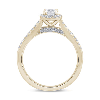 Muse Jewelry .71ct G SI 14K Yellow Gold Round Diamond Halo Solitaire Engagement Ring Size 6.5