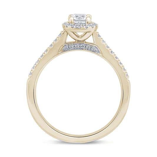 Muse Jewelry .71ct G SI 14K Yellow Gold Round Diamond Halo Solitaire Engagement Ring Size 6.5