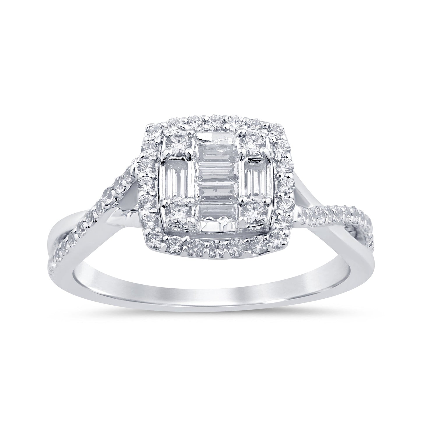 Muse Jewelry .50ct G SI 14K White Gold Round & Baguette Diamond Engagement Ring Size 6.5