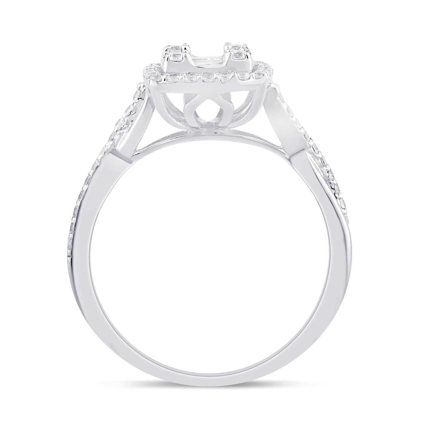 Muse Jewelry .50ct G SI 14K White Gold Round & Baguette Diamond Engagement Ring Size 6.5