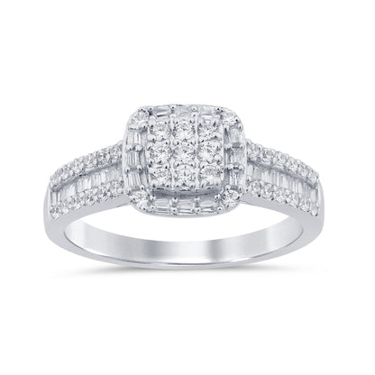 Muse Jewelry .50ct G SI 14K White Gold Diamond Round & Baguette Engagement Ring Size 6.5