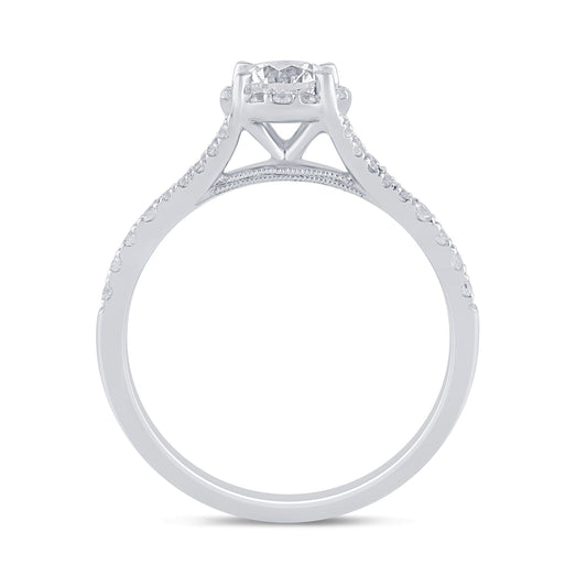 Muse Jewelry .77ct G SI 14K White Gold Diamond Halo Solitaire Engagement Ring Size 6.5