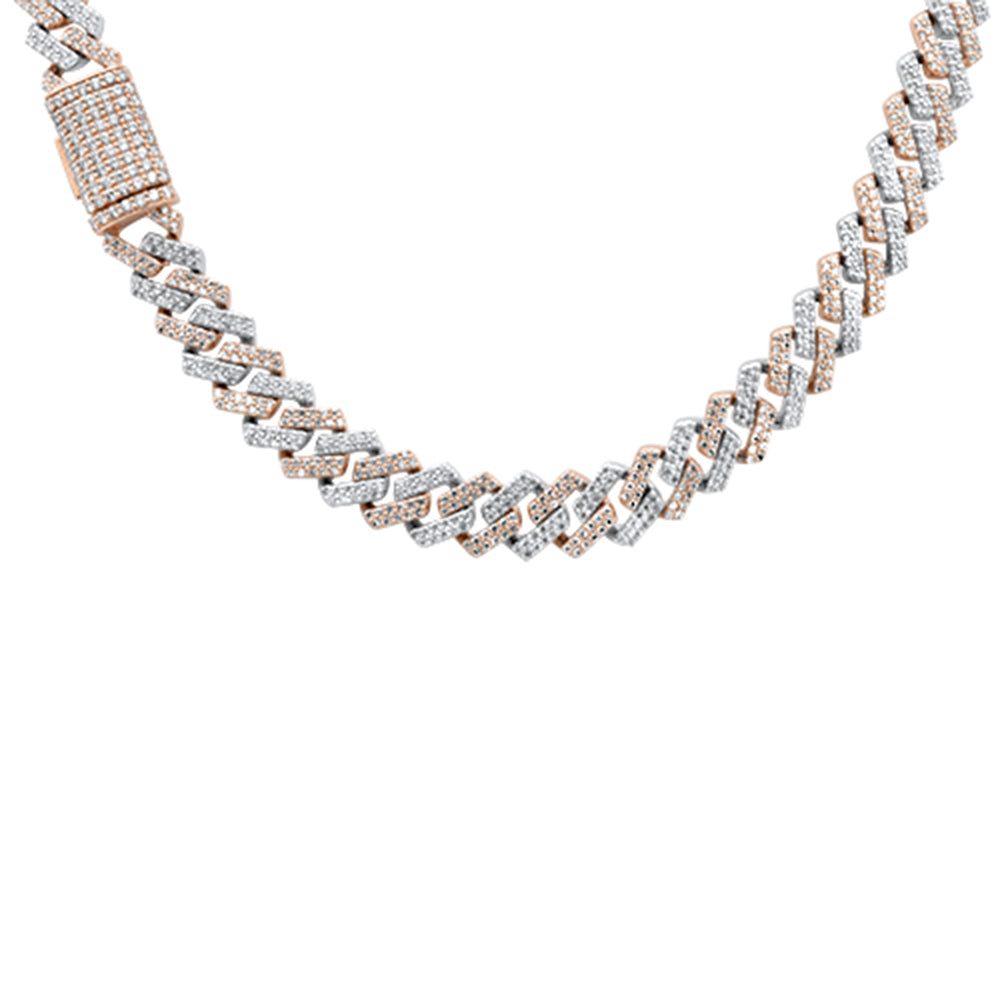 Muse Jewelry 9MM 10CT G SI 14KT Two Tone Diamond Micro Pave Rose & White Gold Cuban Necklace 22"