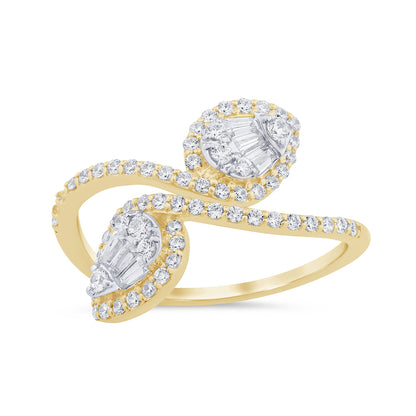 Muse Jewelry .60ct G SI 14K Yellow Gold Pear Shaped Round & Baguette Diamond Ring Size 6.5